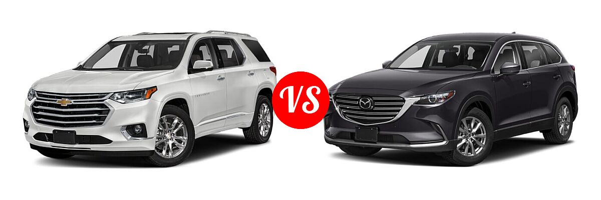 2021 Chevrolet Traverse SUV High Country / Premier vs. 2021 Mazda CX-9 SUV Touring - Front Left Comparison