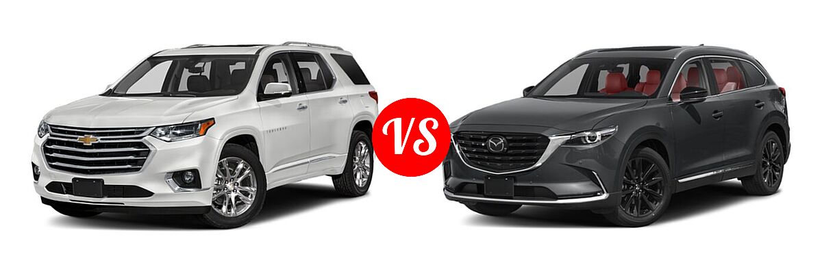 2021 Chevrolet Traverse SUV High Country / Premier vs. 2021 Mazda CX-9 SUV Carbon Edition - Front Left Comparison