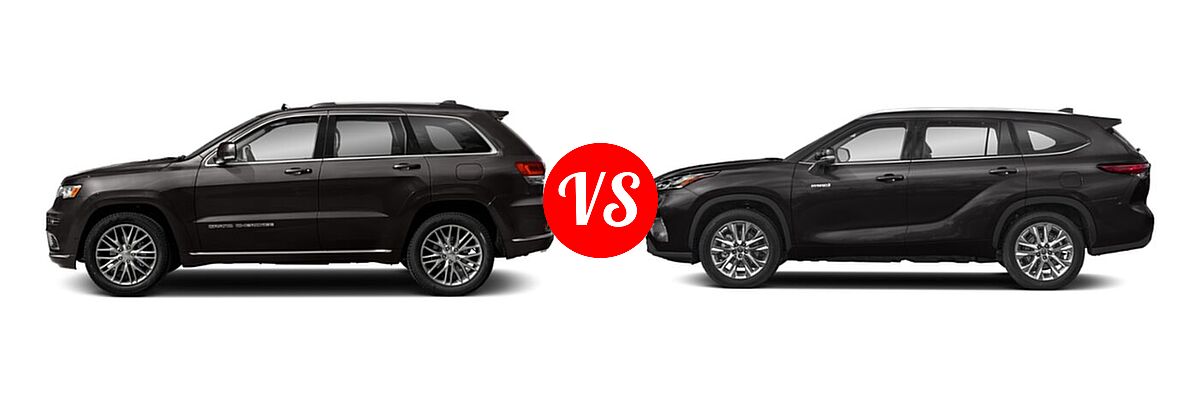 2021 Jeep Grand Cherokee SUV Summit vs. 2021 Toyota Highlander Hybrid SUV Hybrid Hybrid Limited - Side Comparison