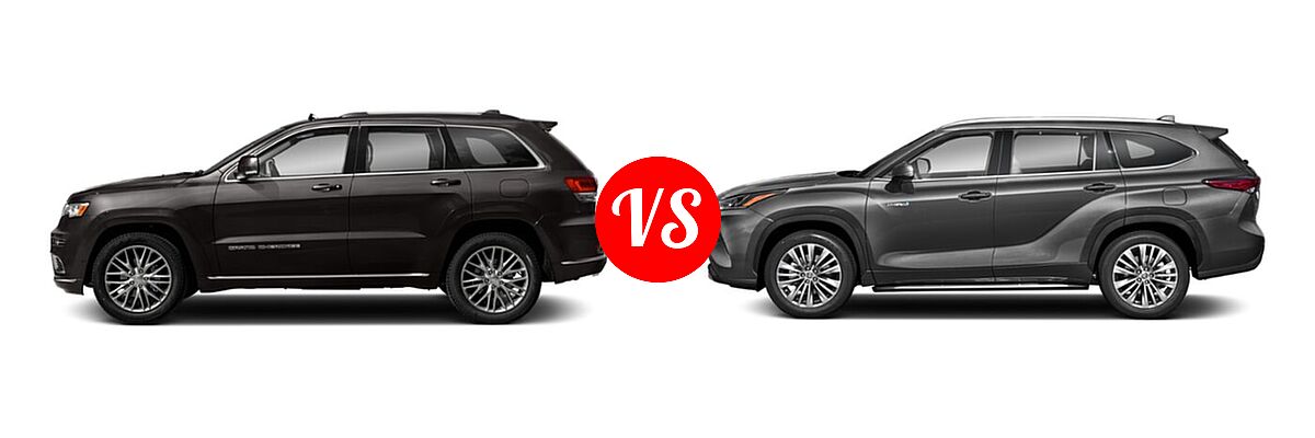 2021 Jeep Grand Cherokee SUV Summit vs. 2021 Toyota Highlander Hybrid SUV Hybrid Hybrid Platinum - Side Comparison
