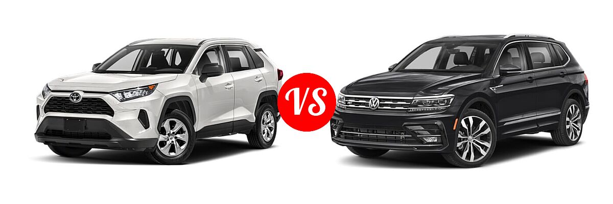 2021 Toyota RAV4 SUV LE vs. 2021 Volkswagen Tiguan SUV SEL Premium R-Line - Front Left Comparison