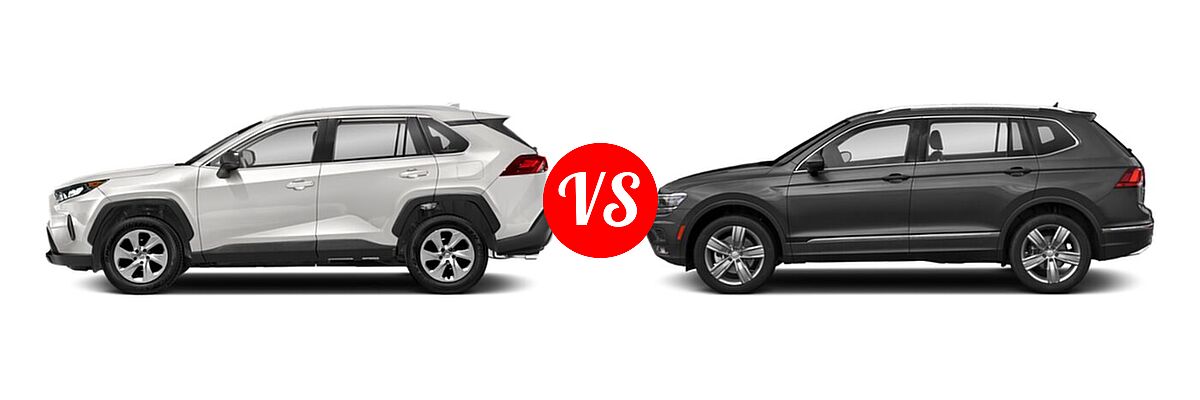 2021 Toyota RAV4 SUV LE vs. 2021 Volkswagen Tiguan SUV SEL - Side Comparison