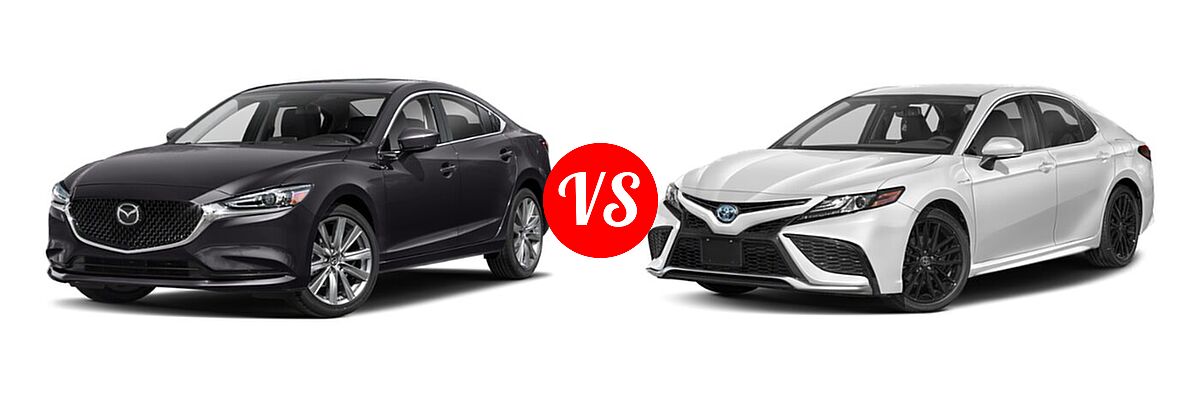 2021 Mazda 6 Sedan Touring vs. 2021 Toyota Camry Hybrid Sedan Hybrid Hybrid XSE - Front Left Comparison