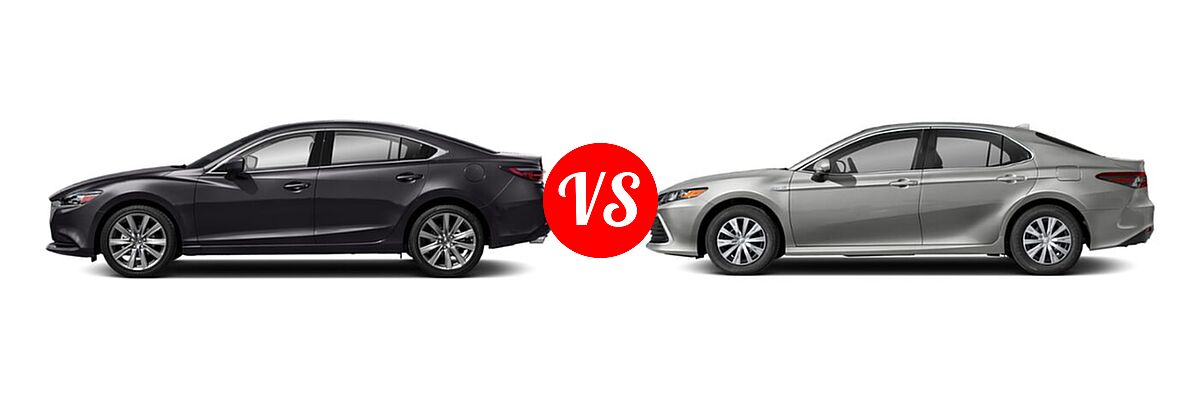 2021 Mazda 6 Sedan Touring vs. 2021 Toyota Camry Hybrid Sedan Hybrid Hybrid LE - Side Comparison
