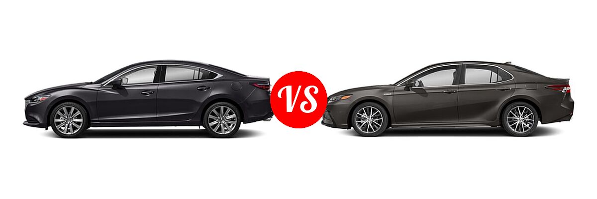 2021 Mazda 6 Sedan Touring vs. 2021 Toyota Camry Hybrid Sedan Hybrid Hybrid SE - Side Comparison