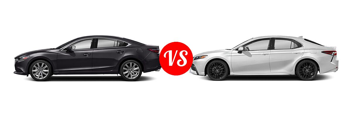 2021 Mazda 6 Sedan Touring vs. 2021 Toyota Camry Hybrid Sedan Hybrid Hybrid XSE - Side Comparison