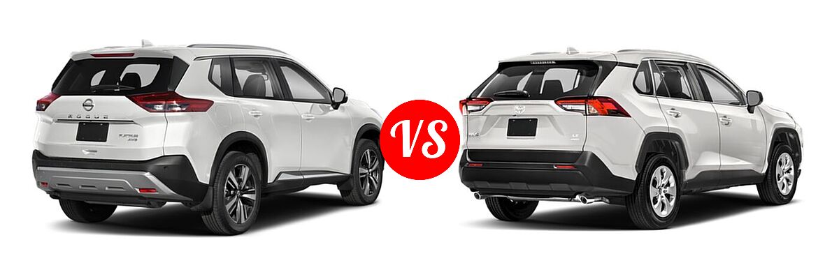 2021 Nissan Rogue SUV Platinum vs. 2021 Toyota RAV4 SUV LE - Rear Right Comparison