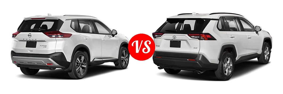2021 Nissan Rogue SUV Platinum vs. 2021 Toyota RAV4 SUV XLE / XLE Premium - Rear Right Comparison