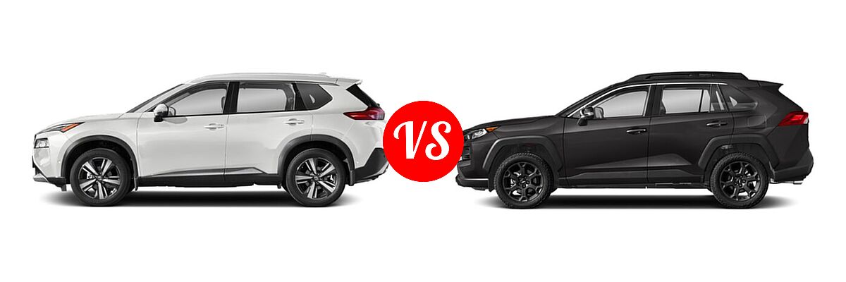 2021 Nissan Rogue SUV Platinum vs. 2021 Toyota RAV4 SUV TRD Off Road - Side Comparison