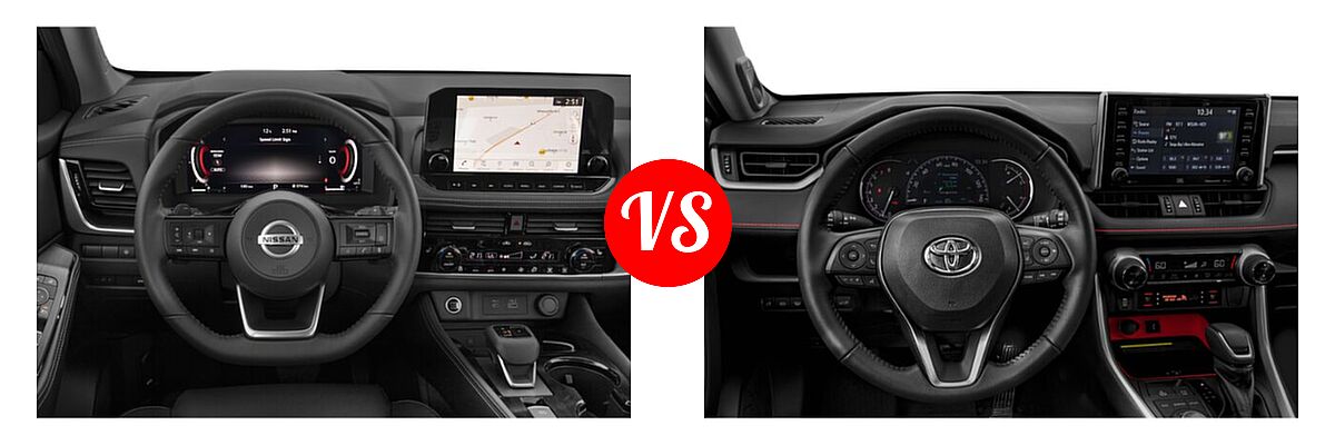 2021 Nissan Rogue SUV Platinum vs. 2021 Toyota RAV4 SUV TRD Off Road - Dashboard Comparison