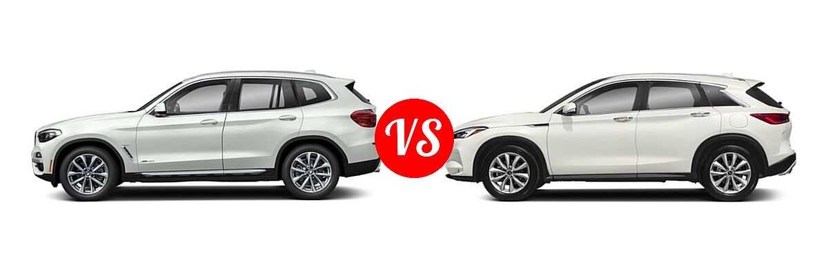 2021 BMW X3 SUV sDrive30i / xDrive30i vs. 2019 Infiniti QX50 SUV ESSENTIAL / LUXE / PURE - Side Comparison
