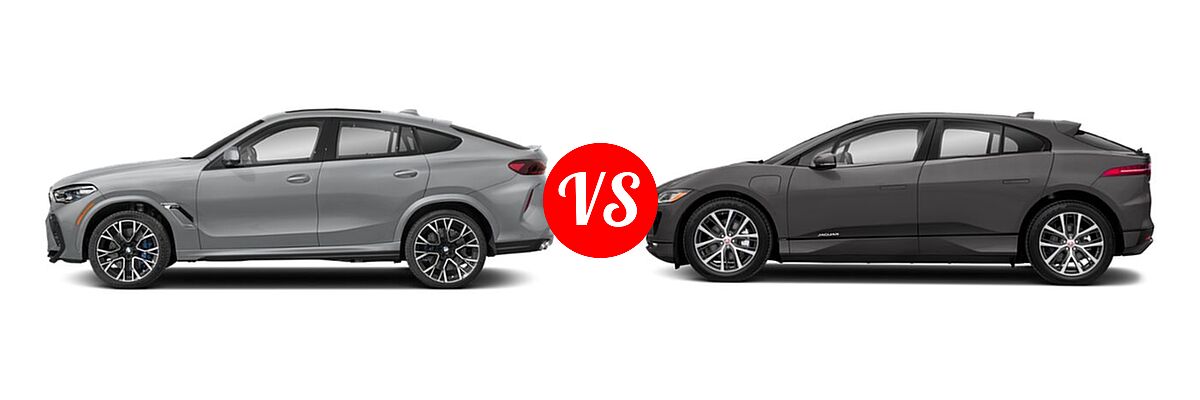 2021 BMW X6 M SUV Sports Activity Coupe vs. 2019 Jaguar I-PACE SUV Electric First Edition / HSE / S / SE - Side Comparison