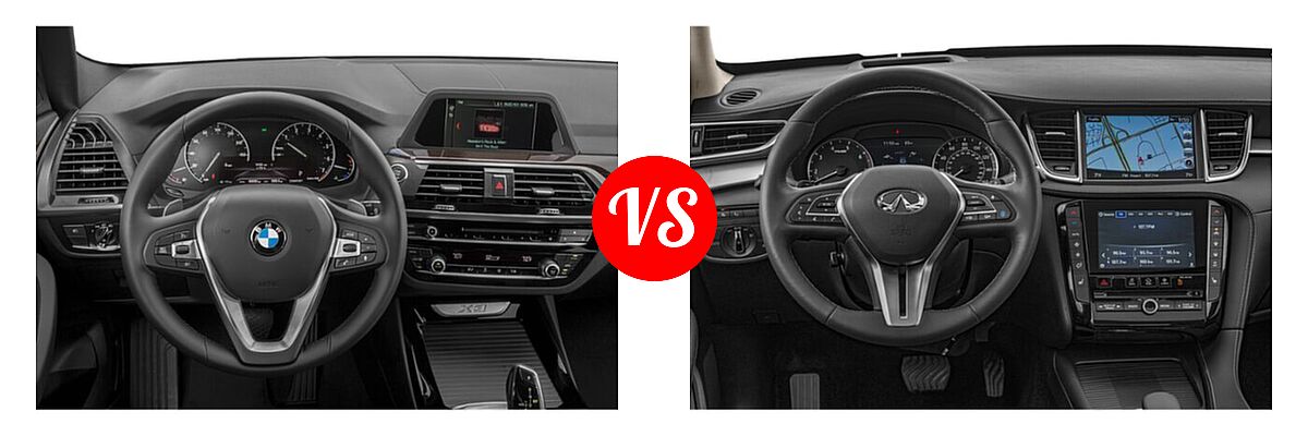 2021 BMW X3 SUV sDrive30i / xDrive30i vs. 2019 Infiniti QX50 SUV ESSENTIAL / LUXE / PURE - Dashboard Comparison