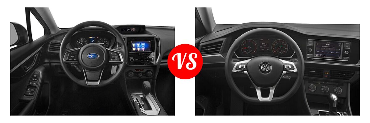 2021 Subaru Impreza Sedan 4-door CVT / 4-door Manual / Limited / Premium vs. 2021 Volkswagen Jetta Sedan S / SE / SEL / SEL Premium - Dashboard Comparison