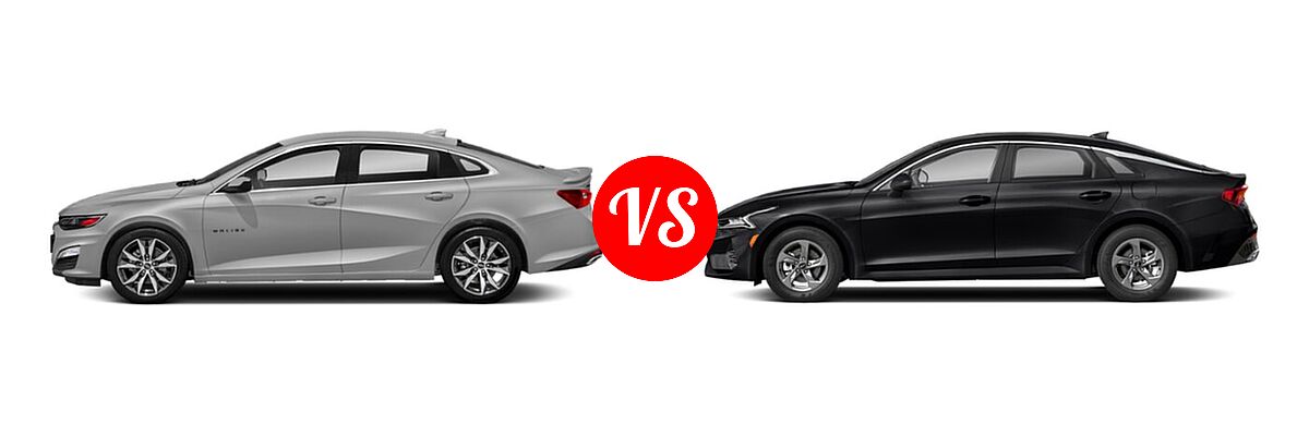 2021 Chevrolet Malibu Sedan RS vs. 2021 Kia K5 Sedan GT / LX / LXS - Side Comparison