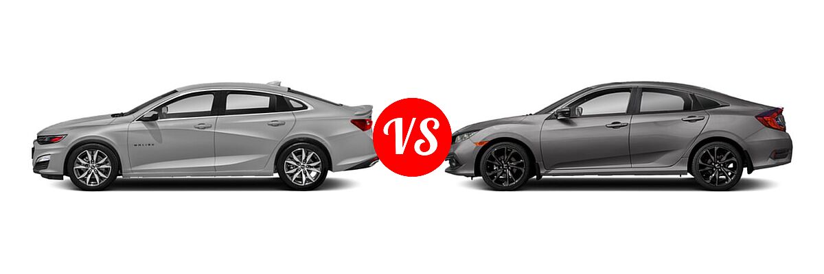 2021 Chevrolet Malibu Sedan RS vs. 2021 Honda Civic Sedan Sport - Side Comparison