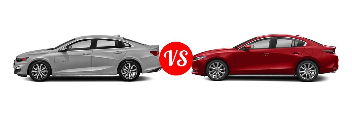 2021 Chevrolet Malibu Sedan RS vs. 2021 Mazda 2 Sedan Preferred - Side Comparison