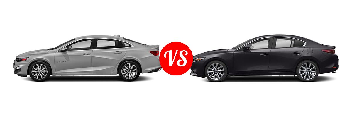 2021 Chevrolet Malibu Sedan RS vs. 2021 Mazda 2 Sedan Select - Side Comparison