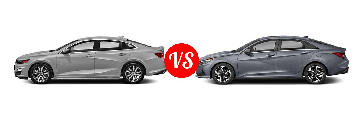 2021 Chevrolet Malibu Sedan RS vs. 2021 Hyundai Elantra Sedan Limited / N Line / SE - Side Comparison