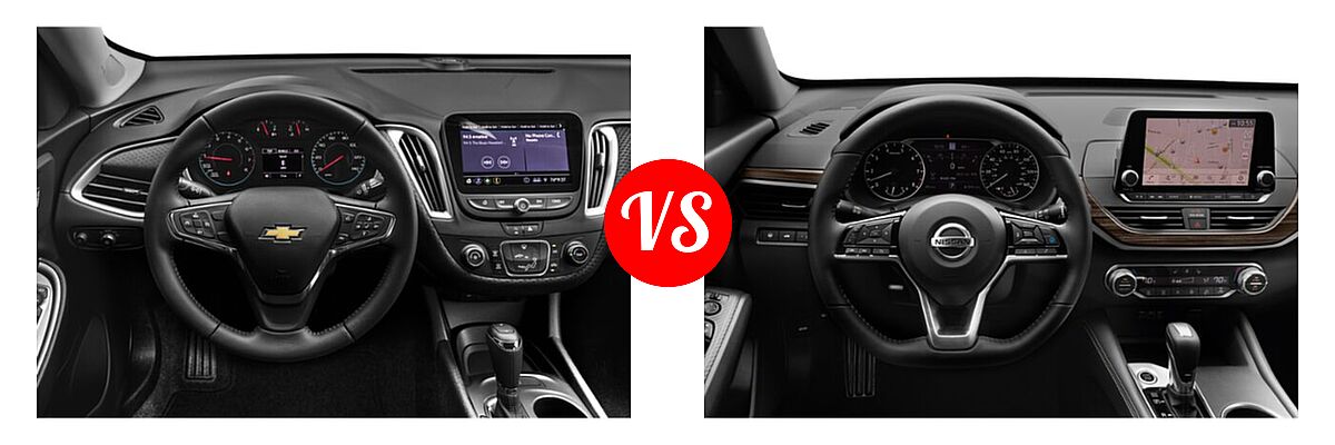 2021 Chevrolet Malibu Sedan RS vs. 2021 Nissan Altima Sedan 2.5 Platinum / 2.5 SL / 2.5 SV - Dashboard Comparison