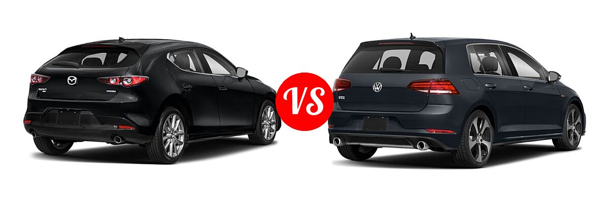 2021 Mazda 3 Hatchback Preferred vs. 2021 Volkswagen Golf GTI Hatchback S - Rear Right Comparison