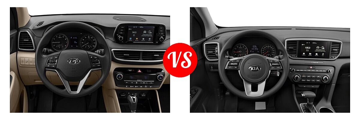 2021 Hyundai Tucson SUV Sport vs. 2021 Kia Sportage SUV EX / LX / S / SX Turbo - Dashboard Comparison