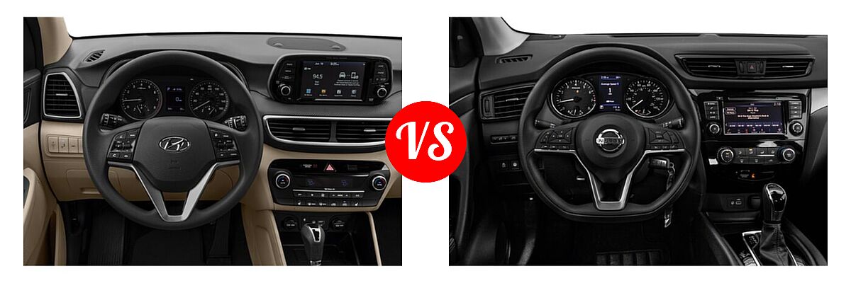 2021 Hyundai Tucson SUV Sport vs. 2021 Nissan Rogue Sport SUV S / SV - Dashboard Comparison