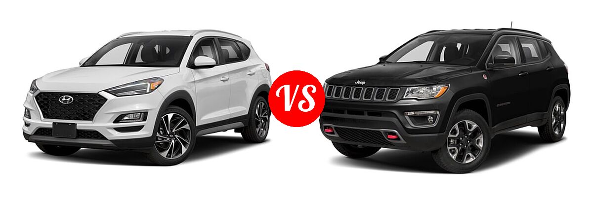 2021 Hyundai Tucson SUV Sport vs. 2021 Jeep Compass SUV Trailhawk - Front Left Comparison