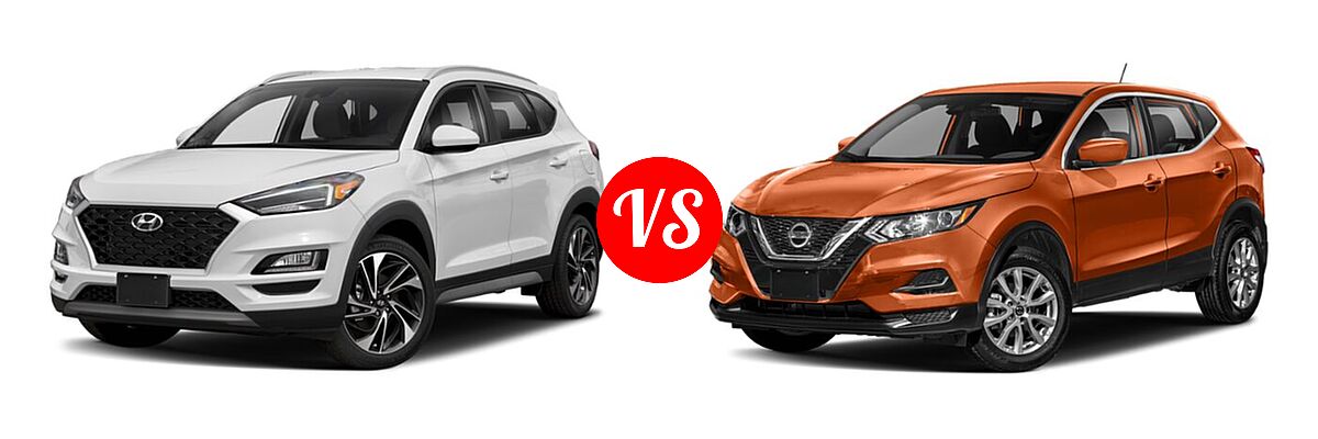 2021 Hyundai Tucson SUV Sport vs. 2021 Nissan Rogue Sport SUV S / SV - Front Left Comparison