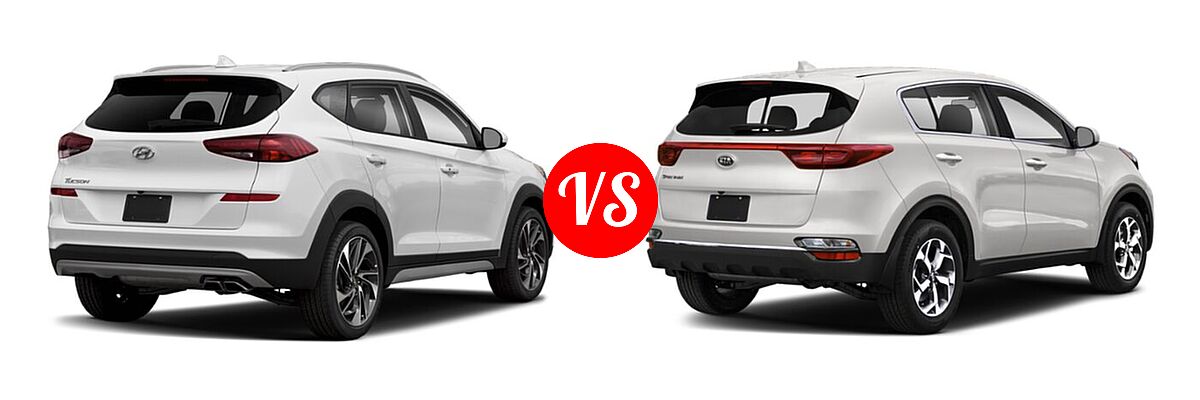 2021 Hyundai Tucson SUV Sport vs. 2021 Kia Sportage SUV EX / LX / S / SX Turbo - Rear Right Comparison