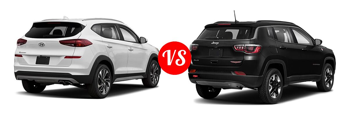 2021 Hyundai Tucson SUV Sport vs. 2021 Jeep Compass SUV Trailhawk - Rear Right Comparison