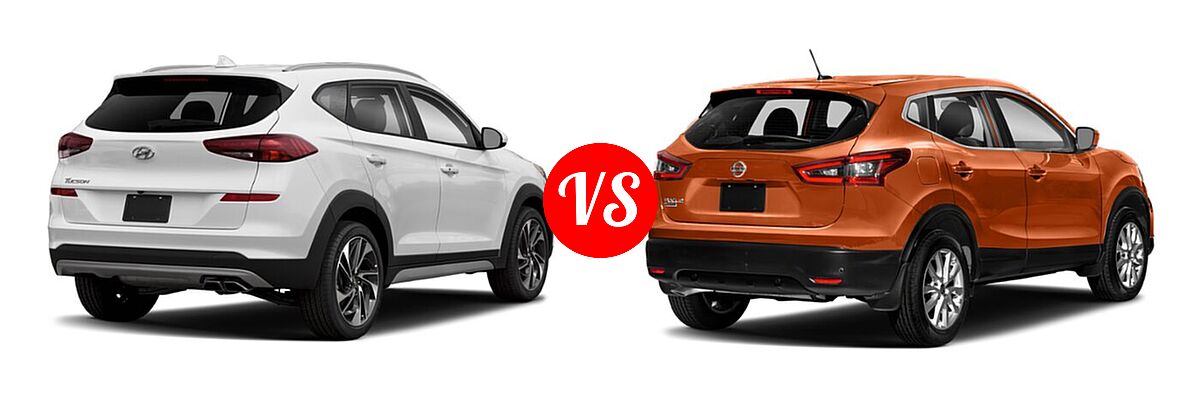 2021 Hyundai Tucson SUV Sport vs. 2021 Nissan Rogue Sport SUV S / SV - Rear Right Comparison