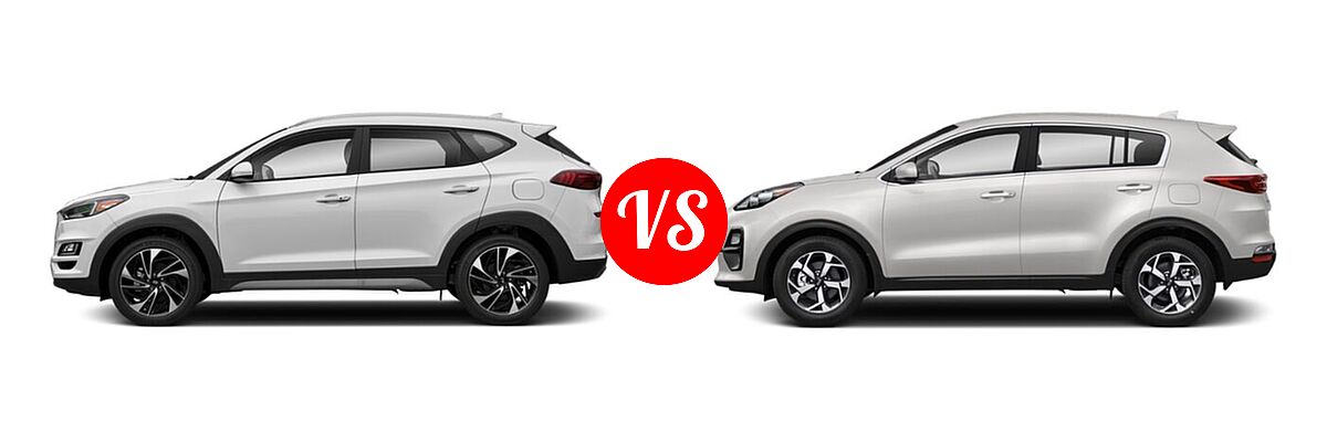 2021 Hyundai Tucson SUV Sport vs. 2021 Kia Sportage SUV EX / LX / S / SX Turbo - Side Comparison