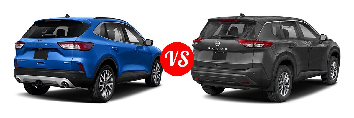 2021 Ford Escape SUV Hybrid Titanium Hybrid vs. 2021 Nissan Rogue SUV S / SL / SV - Rear Right Comparison