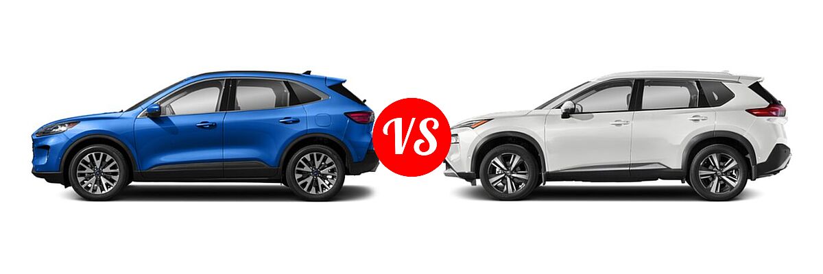 2021 Ford Escape SUV Hybrid Titanium Hybrid vs. 2021 Nissan Rogue SUV S / SL / SV - Side Comparison