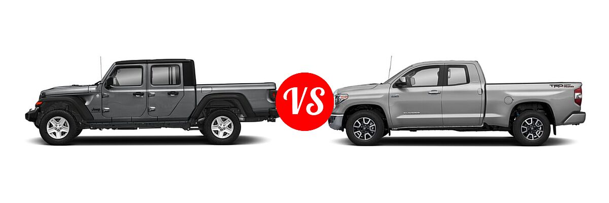 2021 Jeep Gladiator Pickup 80th Anniversary / California Edition / Sport / Sport S / Willys / Willys Sport vs. 2021 Toyota Tundra 2WD Pickup Limited - Side Comparison