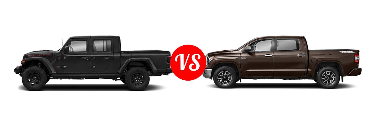 2021 Jeep Gladiator Pickup Mojave vs. 2021 Toyota Tundra 2WD Pickup 1794 Edition - Side Comparison