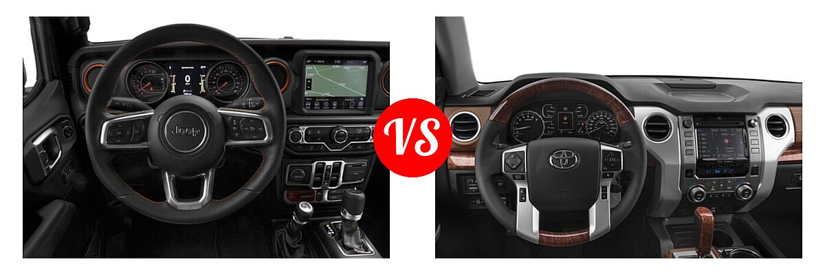 2021 Jeep Gladiator Pickup Mojave vs. 2021 Toyota Tundra 2WD Pickup 1794 Edition - Dashboard Comparison