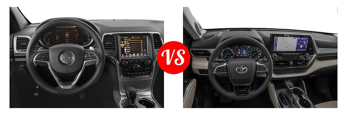 2021 Jeep Grand Cherokee SUV Laredo E / Laredo X vs. 2021 Toyota Highlander Hybrid SUV Hybrid Hybrid Platinum - Dashboard Comparison