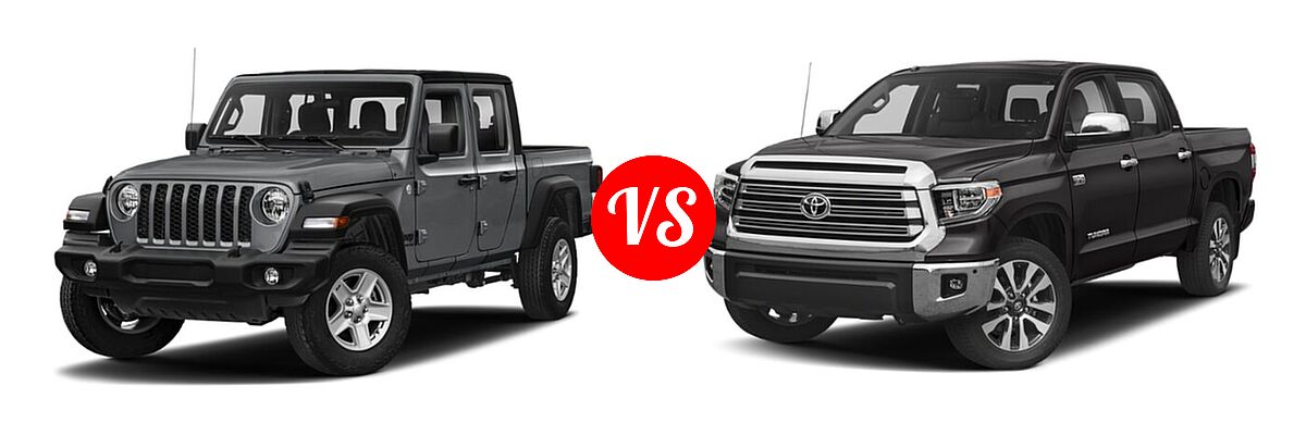 2021 Jeep Gladiator Pickup 80th Anniversary / California Edition / Sport / Sport S / Willys / Willys Sport vs. 2021 Toyota Tundra 2WD Pickup SR5 - Front Left Comparison
