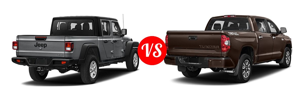 2021 Jeep Gladiator Pickup 80th Anniversary / California Edition / Sport / Sport S / Willys / Willys Sport vs. 2021 Toyota Tundra 2WD Pickup 1794 Edition - Rear Right Comparison
