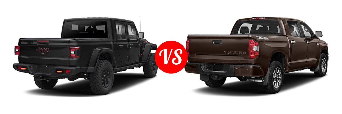 2021 Jeep Gladiator Pickup Mojave vs. 2021 Toyota Tundra 2WD Pickup 1794 Edition - Rear Right Comparison