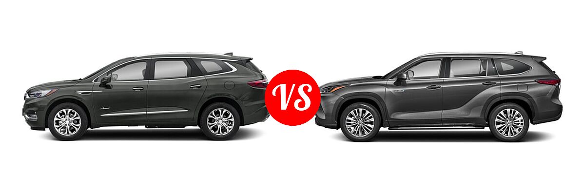 2021 Buick Enclave SUV Avenir vs. 2021 Toyota Highlander Hybrid SUV Hybrid Hybrid Platinum - Side Comparison