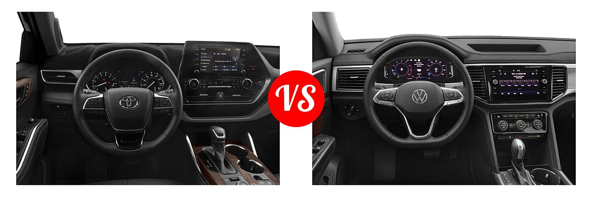 2021 Toyota Highlander SUV Limited vs. 2021 Volkswagen Atlas SUV 2.0T S / 2.0T SE / 2.0T SE w/Technology / 2.0T SEL / 2.0T SEL Premium / 3.6L V6 SE w/Technology / 3.6L V6 SE w/Technology R-Line / 3.6L V6 SEL / 3.6L V6 SEL Premium - Dashboard Comparison