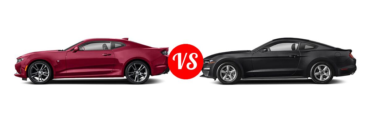 2021 Chevrolet Camaro Coupe ZL1 vs. 2021 Ford Mustang Coupe EcoBoost / EcoBoost Premium / GT / GT Premium - Side Comparison