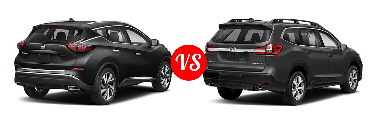 2021 Nissan Murano SUV Platinum / SL vs. 2021 Subaru Ascent SUV Premium - Rear Right Comparison