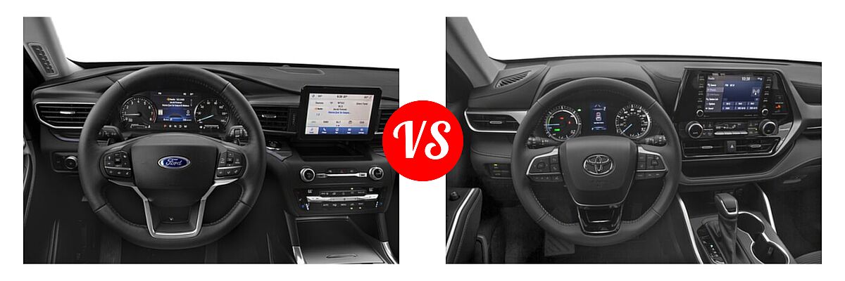 2021 Ford Explorer SUV Base / Limited / Platinum / XLT vs. 2021 Toyota Highlander Hybrid SUV Hybrid Hybrid LE / Hybrid XLE - Dashboard Comparison
