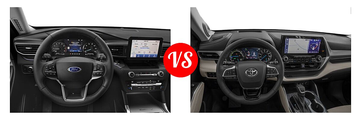 2021 Ford Explorer SUV Base / Limited / Platinum / XLT vs. 2021 Toyota Highlander Hybrid SUV Hybrid Hybrid Platinum - Dashboard Comparison