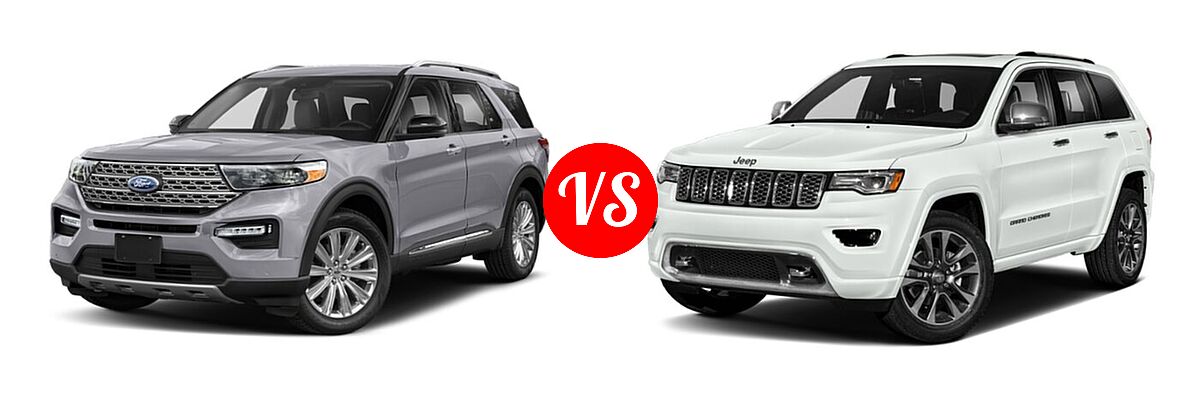 2021 Ford Explorer SUV Base / Limited / Platinum / XLT vs. 2021 Jeep Grand Cherokee SUV High Altitude / Overland - Front Left Comparison