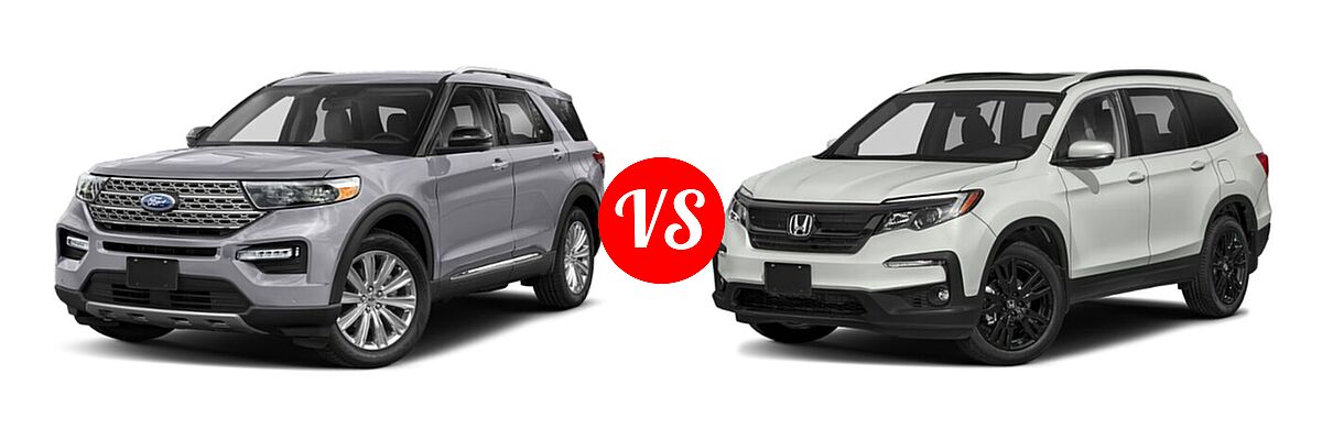 2021 Ford Explorer SUV Base / Limited / Platinum / XLT vs. 2021 Honda Pilot SUV Special Edition - Front Left Comparison
